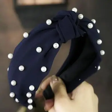 Bezel Cross Pearls Headband Candy Color for Women Girls Headwear Hair band Hair Accessories Hair hoop korean Style Head wrap - Color: Color 6