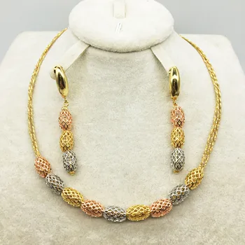 

Dubai necklace earrings in gold color copper for women African/Nigerian/Middle East wedding/party gifts/bridal jewelry set