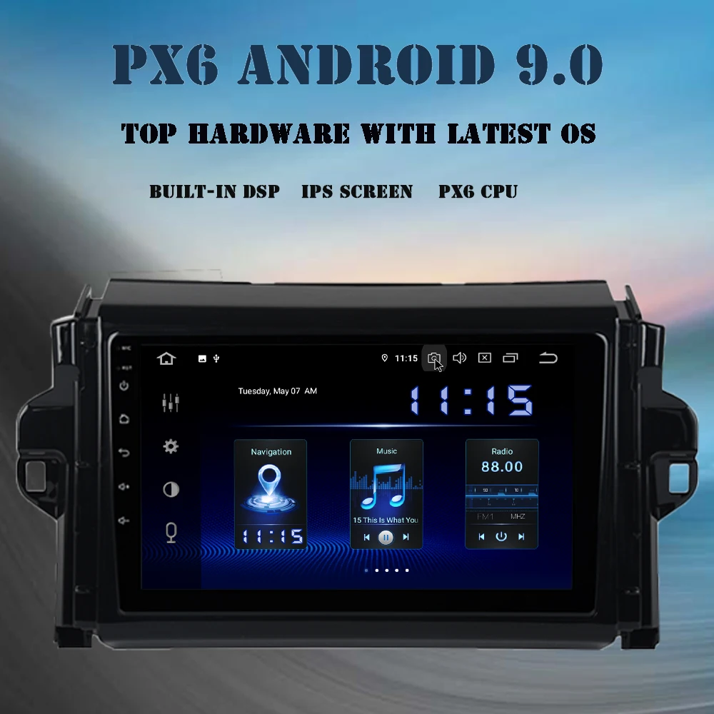 2 din Android 9.0 car radio for Toyota Fortuner multimedia player 9"IPS GPS navigation PX6 DSP HDMI 4Gb+64Gb