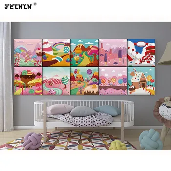 

Candy Rainbow Pattern Cartoon Soft Pack Anti-collision Bedside Wall Sticker Living Room Bedroom Learning Center 3D Wall Sticker