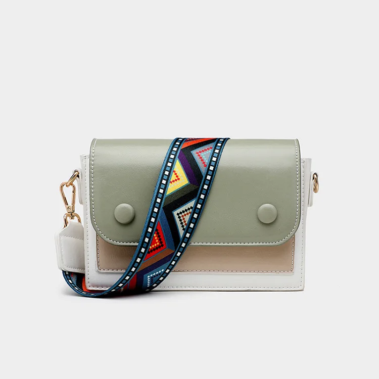 

Peas Bag 2019 New Style Contrast Color Wide-Strap Crossbody Bag Versitile Fashion Bag