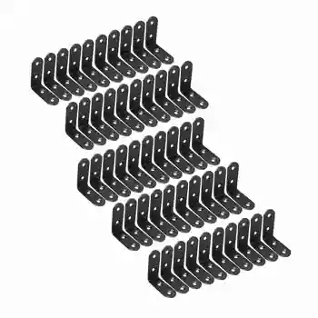 

50Pcs Black Stainless Steel L Brackets Corner Braces for Shelves L Shape Right Angle Shelf Support Cabinet and Furniture