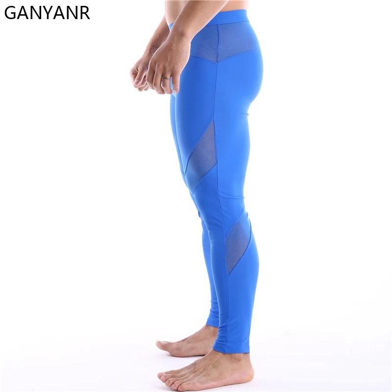 GANYANR Compression Pants Running Tights Men Leggings Fitness Sport Sexy Basketball Yoga Training Jogging Athletic Exercise Gym