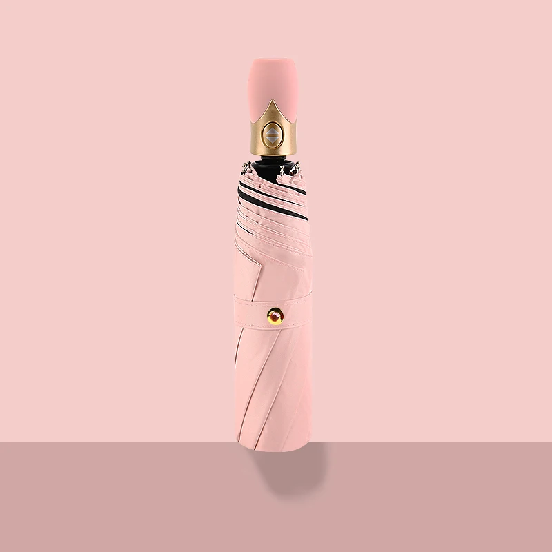 Высококачественный автоматический зонт от дождя, Женский тройной складной ветрозащитный зонтик, чистый цвет, женский водонепроницаемый зонтик - Цвет: Auto-Pink