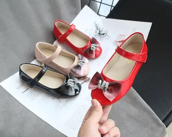 

Size 26-30 Toddler Girl Patent Leather Shoes Spring Autumn Black/red/pink Soft Flat Bottom Flowers Rhinestone Princess Shoes