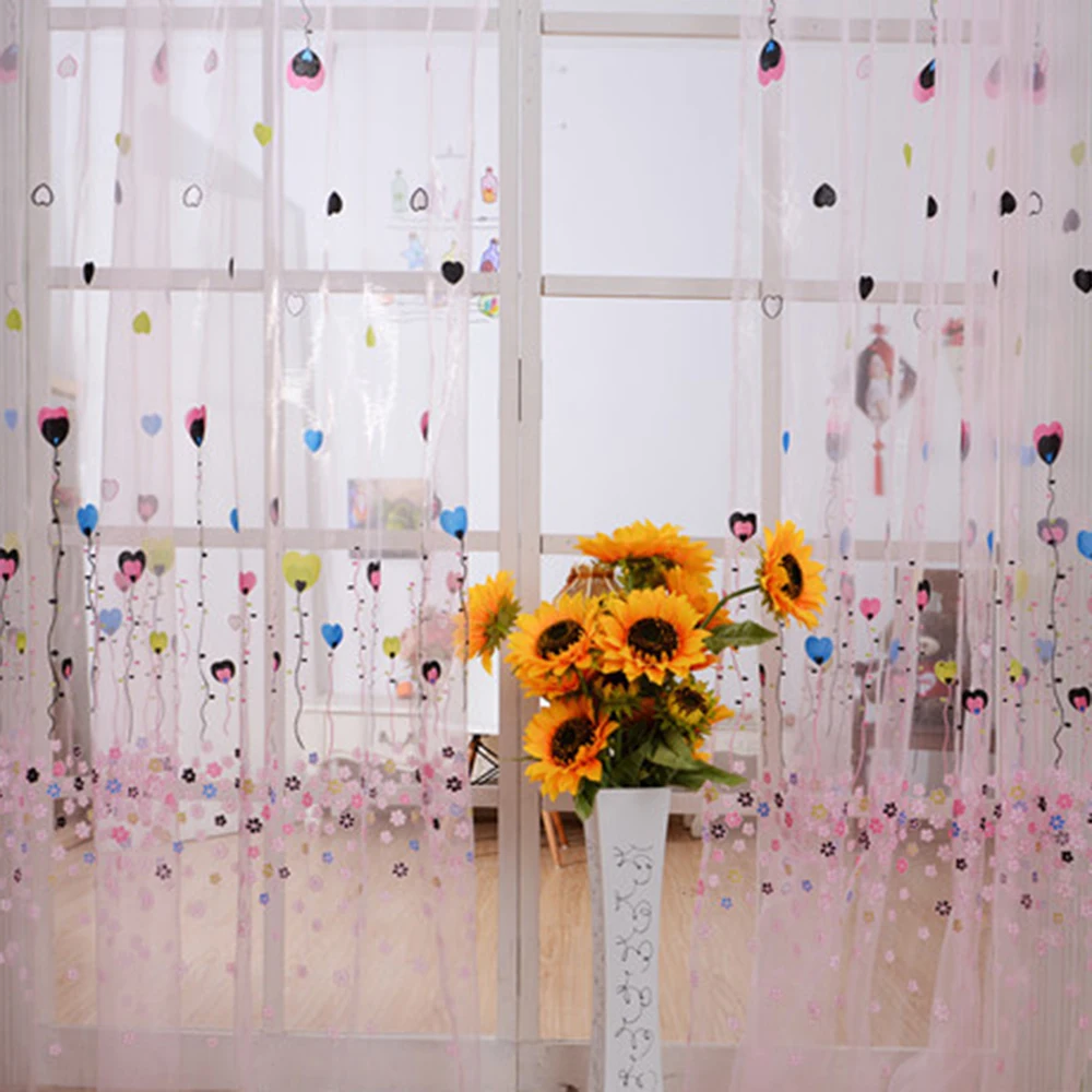 1*Curtain Panel Bedroom Heart Pattern Tulle Voile Window Curtain Panel Sheer Scarf Valances Net high quality