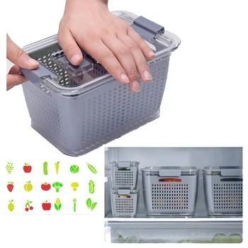 

Kitchen Plastic Storage Box Fresh-Keeping Box Refrigerator Fruit Vegetable Drain Crisper Kitchen Storage Containers With Lid
