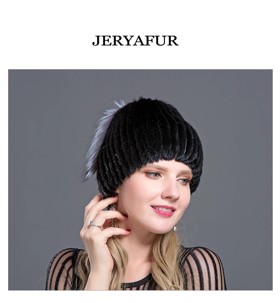 JERYAFUR русская модная норковая меховая Лыжная шапка для зимы женский пуловер и шапка трип норка, лиса меховая вязаная шапка с внутренней подкладкой