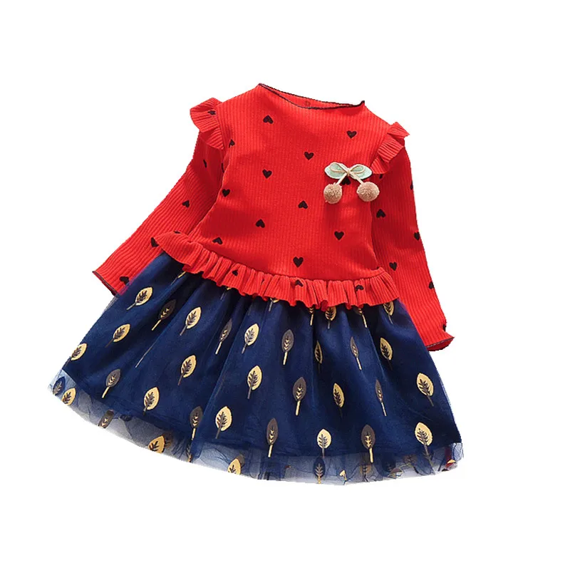 Весенне-осеннее платье для девочек Хлопковое платье с длинными рукавами для маленьких девочек Детские Платья с цветочным принтом и бантом модная одежда для девочек