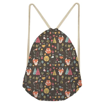 

Flower Cherry Fox Print Linen Drawstring Pouch Bag Handmade Gift Christmas Candy Jewelry Cosmetic Bags Mochilas Niña Rucksack