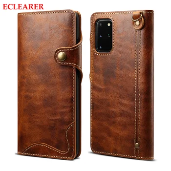 

Super Durable Genuine Leather Wallet Case For Samsung Galaxy S20 Ultra Plus Vintage Strap Magnet Flip Case Cover For Samsung S20