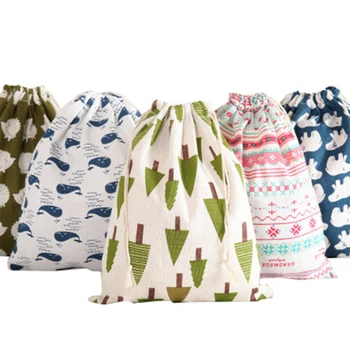 

30PCS / LOT Reusable Canvas Cotton Fabric Shopper Bag Fashion Tote Unisex Printing Simple Drawstring Bag