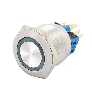 

AC 5A 220V 25mm 0.98 inch Mounting Thread Flat Round 1NO 1NC DPST Latching Stainless Steel Metal waterproof Push Button Switch w