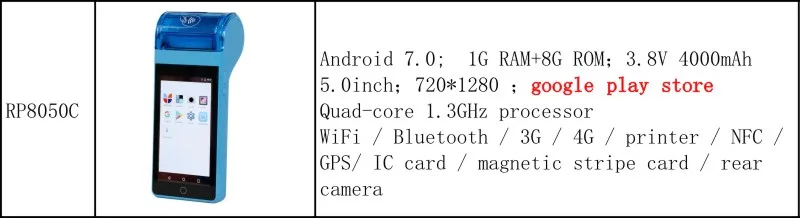 Android 7.0 Mobile POS Terminal 4G Bank Payment IC Magnetic Card Reader With Wifi Bluetooth GSM/4G NFC Thermal Printer mini scanner