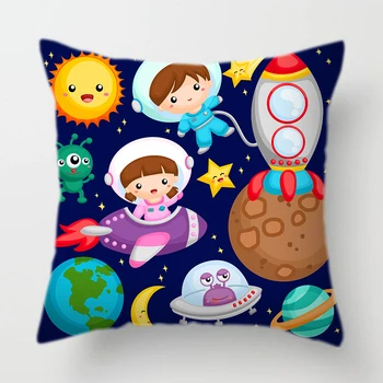 The Universe for Kids Sofa Decorative Cushions Cover Space Dream Astronaut Alien Throw Pillows Case Home