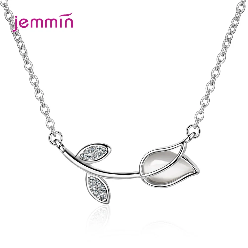 

Trendy Women AAA Zircon Rose Flower 925 Sterling Silver Pendant Necklaces Ins Simple Zircon Clavicle Chain Opal Pendant Jewelry