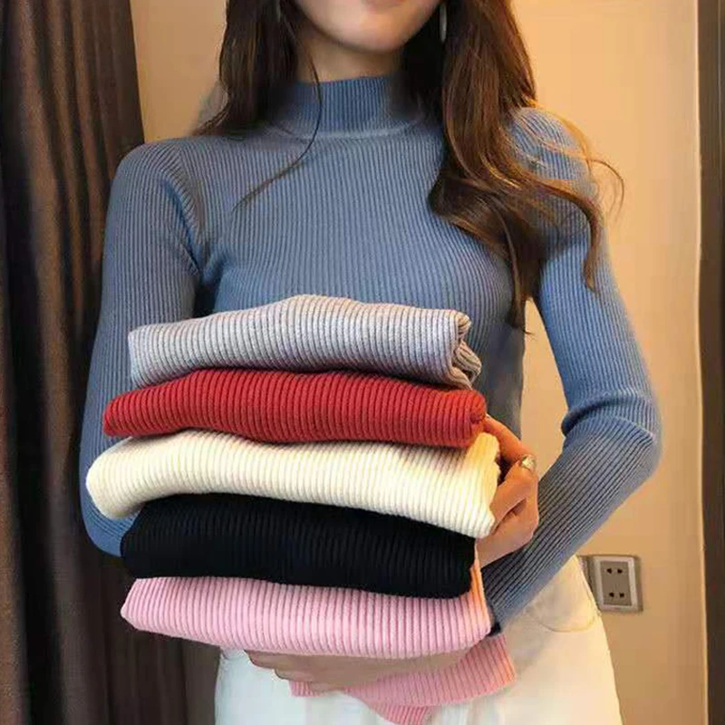 

Womens Sweaters 2019 Winter Tops Turtleneck Sweater Women Thin Pullover Jumper Knitted Sweater Pull Femme Hiver Truien Dames New