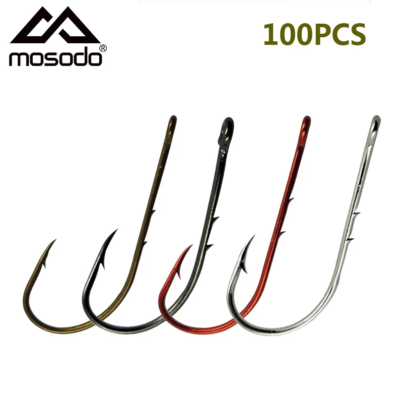 

Mosodo 100PCS Baitholder Fishing Hook Barbed Offset Narrow Bait Hook 1#-14# Double Barb Hook High Carbon Steel Fish Hooks Tools