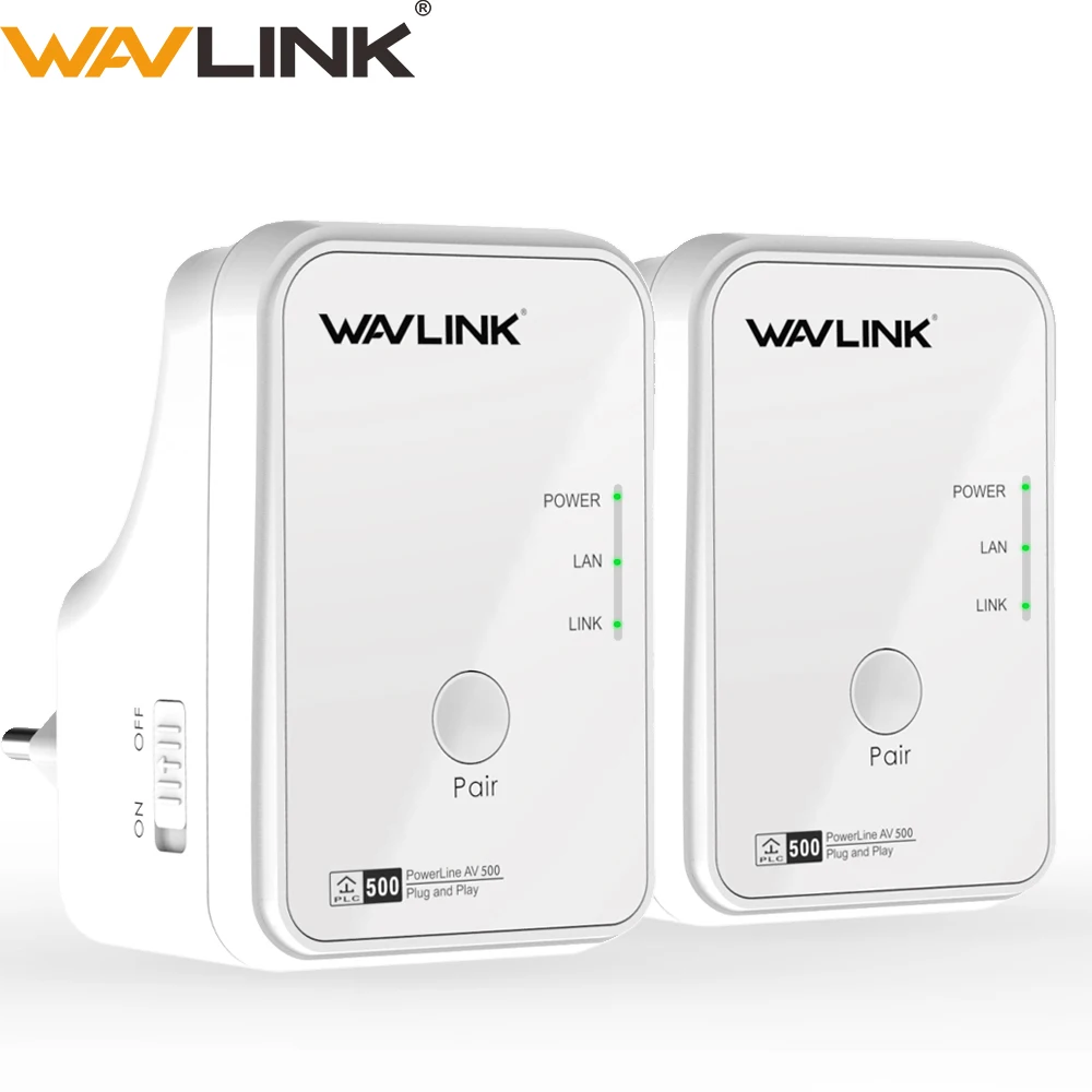 1 пара сетевой адаптер Wavlink AV500 Powerline RJ45 500Mbs Kit Ethernet IPTV HomePlug AV Plug and Play EU/US|Сетевые