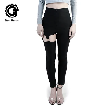 

Thin Trousers Female Tide Dark Black Girl Super Handsome Three-dimensional Broken Ring Sexy Casual Pants Female