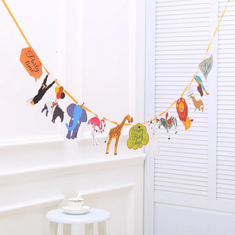 Тропический лес диких животных баннер Полосатый Бумажные флаги джунгли сафари гирлянда овсянка для детей день рождения Декор Детские сувениры