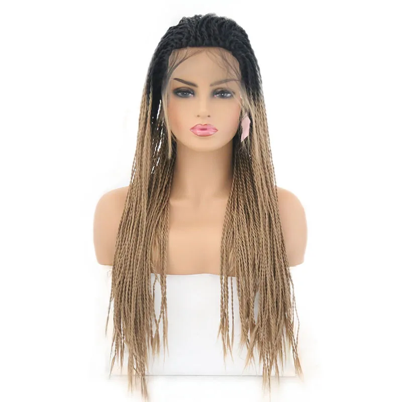 

AIMEYA Brown Wig 2x Twist Braids Synthetic Lace Front Wigs for Women Natural Hairline Heat Resistant Free Part Long Straight Wig