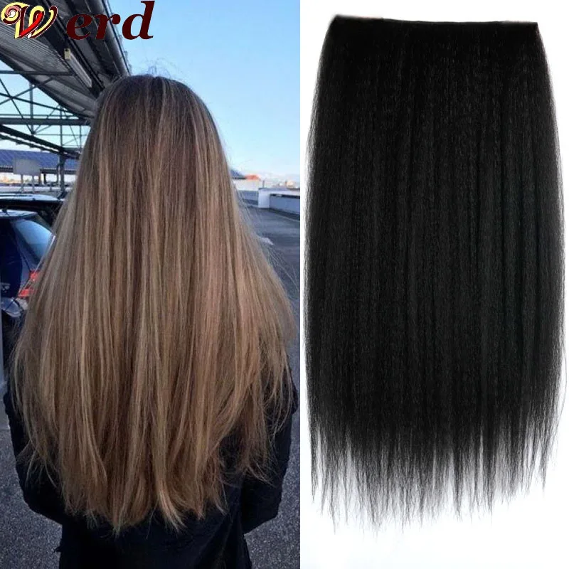 

WERD Long Straight Clip In Synthetic Hair Extensions Black Brown High Temperature Hair Piece Bulk Hair Extension