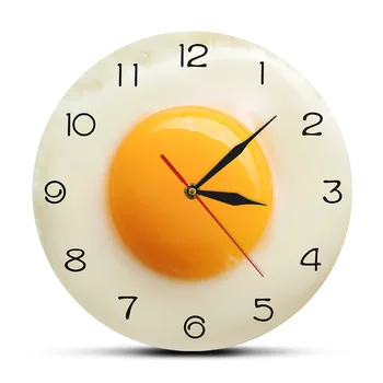 Sunny Side Up Orologio da parete da cucina con uova fritte Design piatto 3D Colazione Cibo Wall Art Sala da pranzo Decorazione interna Orologio da parete silenzioso 1