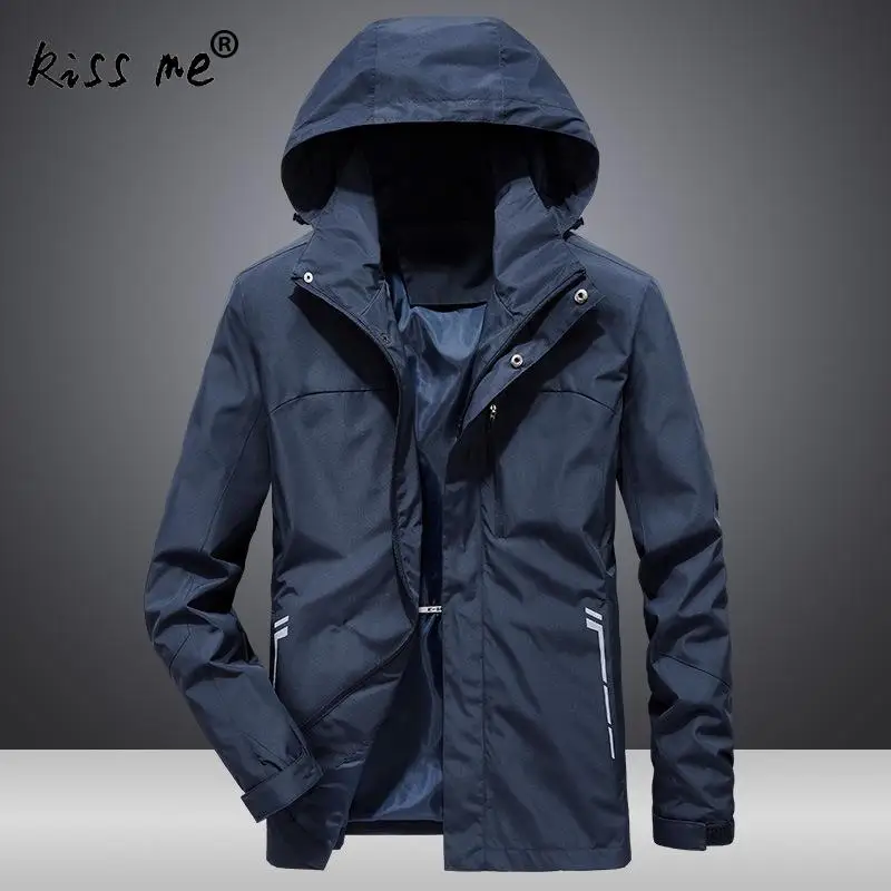 

Spring Autumn Mens Softshell Hiking Jackets Male With Siamese Cap Plus Size Men Jacket Loose Camping Climbing Coat Black Blue
