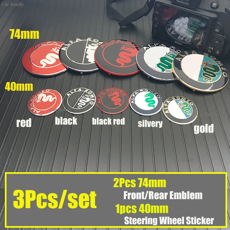 

3pcs/set Car Accessorie Front/rear Emblem Covers Sticker 74mm 40mm Steering Wheel Decal Label For Alfa Romeo 147 156 159 166