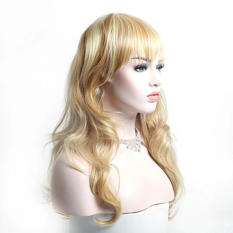 Ailiade Synthetic Long Wavy With Bangs Wig Cosplay Blonde Hair For