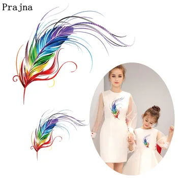 

Prajna 2 PCS Colorful Feather Iron On Transfers Unicorn Fashion Girls Ironing Stickers On Clothes Appliques Iron On Patches DIY
