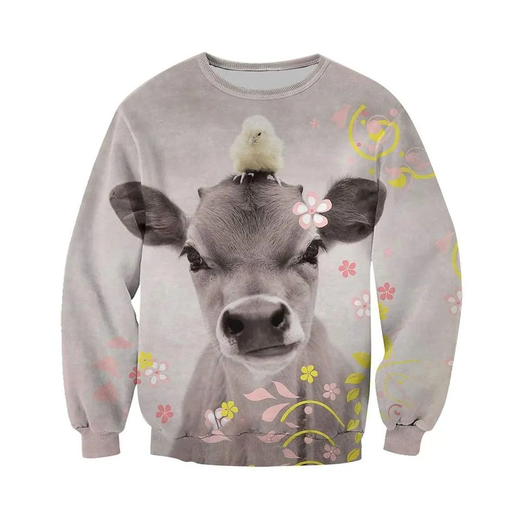 

Cow and Little Duck Funny 3D All Over Printed Sweatshirt Unisex Hip Hop Pullover Casual Harajuku Streetwear