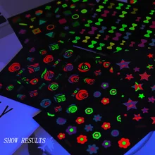 

7 Sheets Luminous Nail Art Stickers 3D Self Adhesive Nail Stickers Fluorescent Glow in The Dark UV Neon Decals for Nightclub Z21