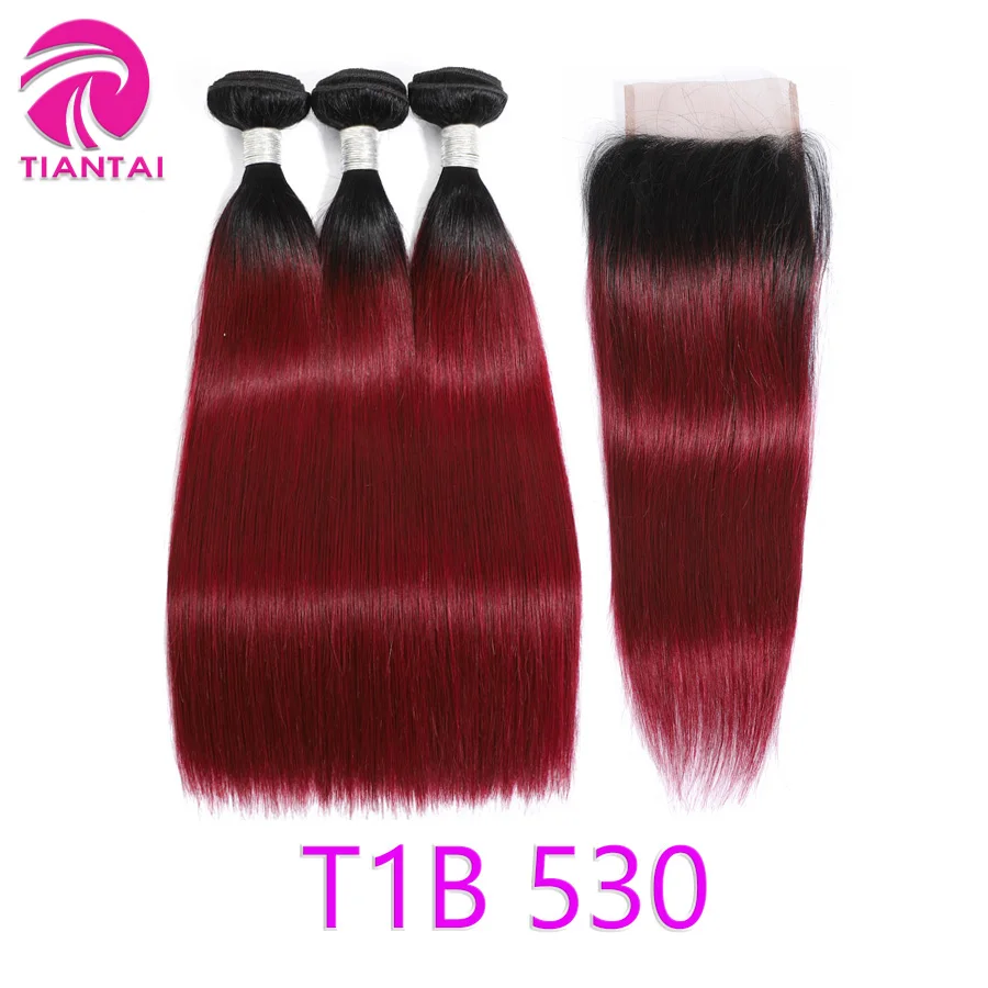 Malaysian Straight Human Hair Bundles with Closure Ombre Bundle with Closures Honey Blonde Colored Burgundy Brown 27 30 99J Remy - Цвет: T1B 530