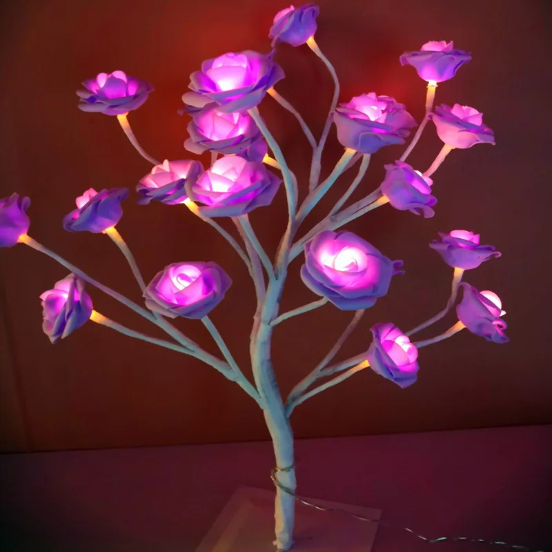 Креативный светодиодный светильник с маленькой елкой, Искусственный розовый куст, модель с цветком персика, маленький ночник, сердце для девочек, домашний Рождественский Декор