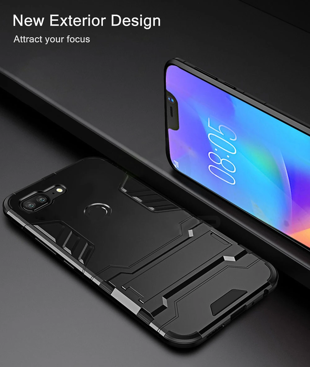 Чехол для Huawei Honor 9 Lite, ударопрочный чехол из ТПУ+ ПК, жесткий пластик с подставкой, двойной гибридный Чехол для Huawei Honor 9 Lite