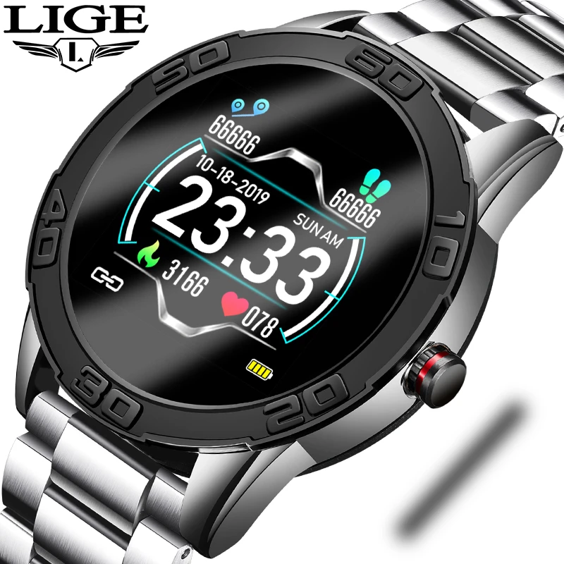 

LIGE Smart Watch Men Waterproof Fitness Tracker Heart Rate Blood Pressure For Android iOS Stainless Steel Strap Sport smartwatch