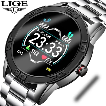 

LIGE Smart Watch Men Waterproof Fitness Tracker Heart Rate Blood Pressure For Android iOS Stainless Steel Strap Sport smartwatch