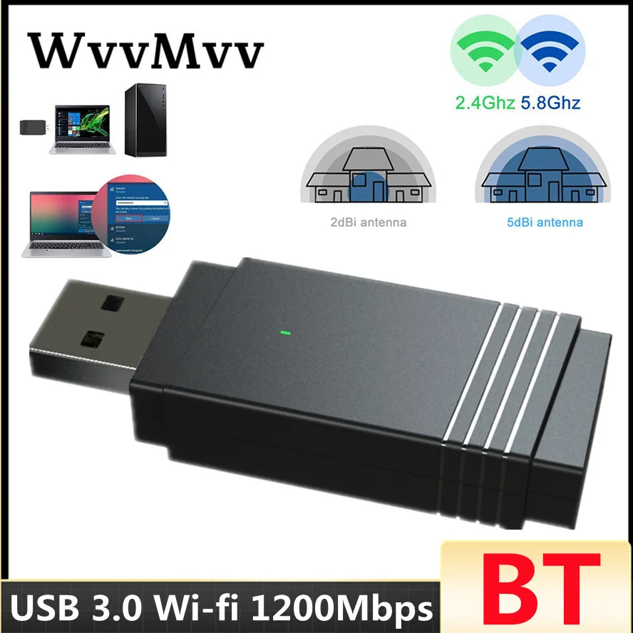 USB 3 0 Wi-Fi 1200 Мбит/с двухдиапазонный 2 4 ГГц/5 8 ГГц Bluetooth-совместимый в 1 антенна