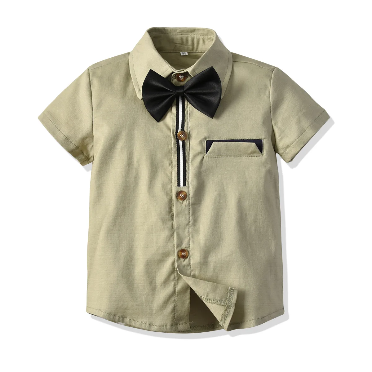 BOY'S Clothes with Short Sleeves Cotton Shirt New Style Gentleman Bowtie Childrenswear CHILDREN'S Shirt Child Cardigan Two-Piece