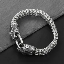 Двойной дракон голова мужской браслет для человека хип хоп рок ночной клуб модные индивидуальные аксессуары хипстерские ювелирные изделия из нержавеющей стали