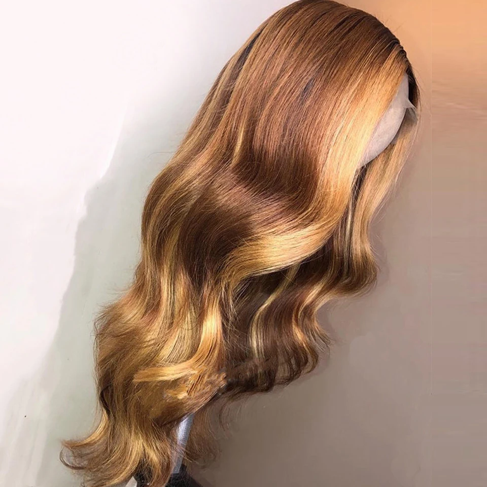 Honey Blonde Highlighted Wigs 13x4 Ombre Brown Body Wave Lace Front Human Hair Wig Silk Base Lace Frontal Malaysian Silk Top Wig