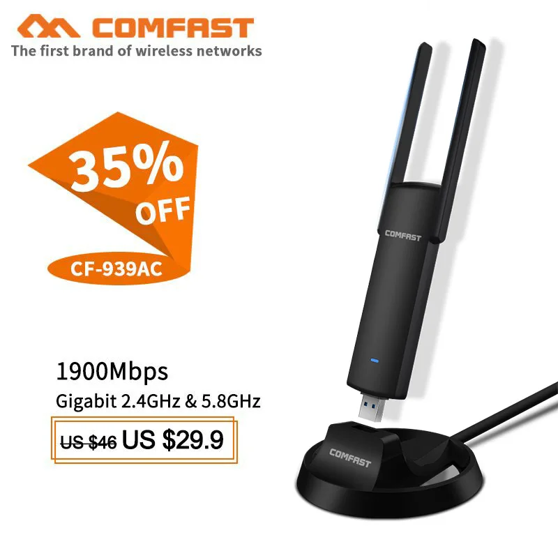 COMFAST CF-939AC 2,4G/5,8 GHz 802.11AC двухдиапазонный 1900 Мбит/с USB 3,0 Wi-Fi Wif беспроводной адаптер с базой AP PC сетевые карты маршрутизатор