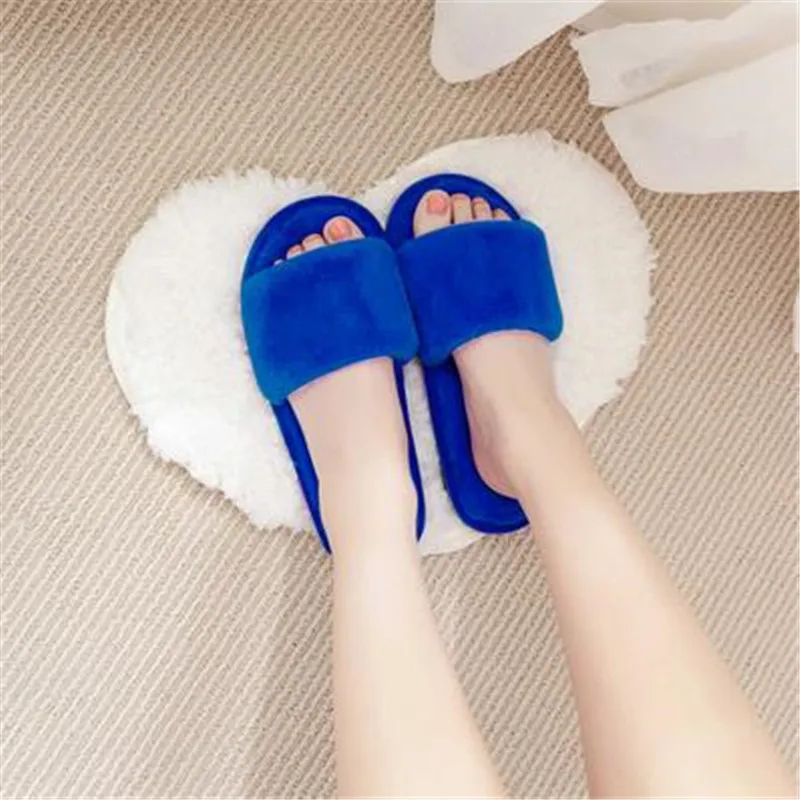 blue Style 1 Европейский и американский стиль; коллекция года; сезон осень-зима; домашняя обувь для пар; Хлопковые женские тапочки; плюшевая женская обувь; женская обувь без застежки - Цвет: blue Style 1