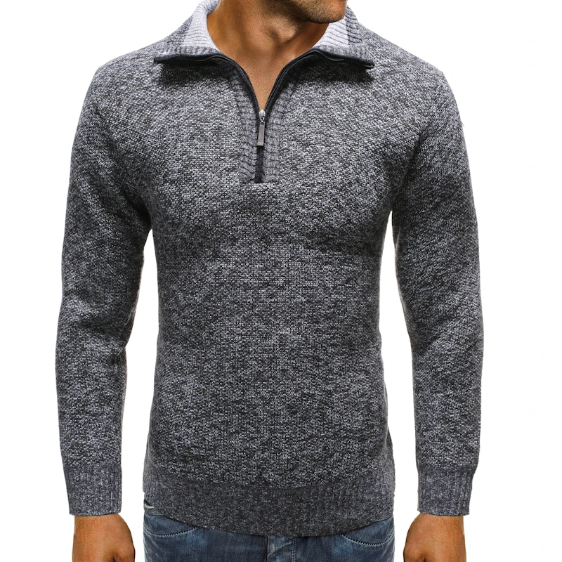 2019 autumn and winter men's half-high collar sweater men's plus velvet thick woolen coat men's casual warm solid color sweater