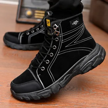 

M- brand cool men's boots England wild solid color fashion high to help leisure outdoor activities comfortable men's boots