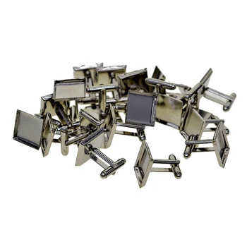 

20pcs 16mm Cabochon Cufflinks Base Square and Studs French Cuff Links Blank Tray Setting DIY Women Men Cuff Buttons Findings