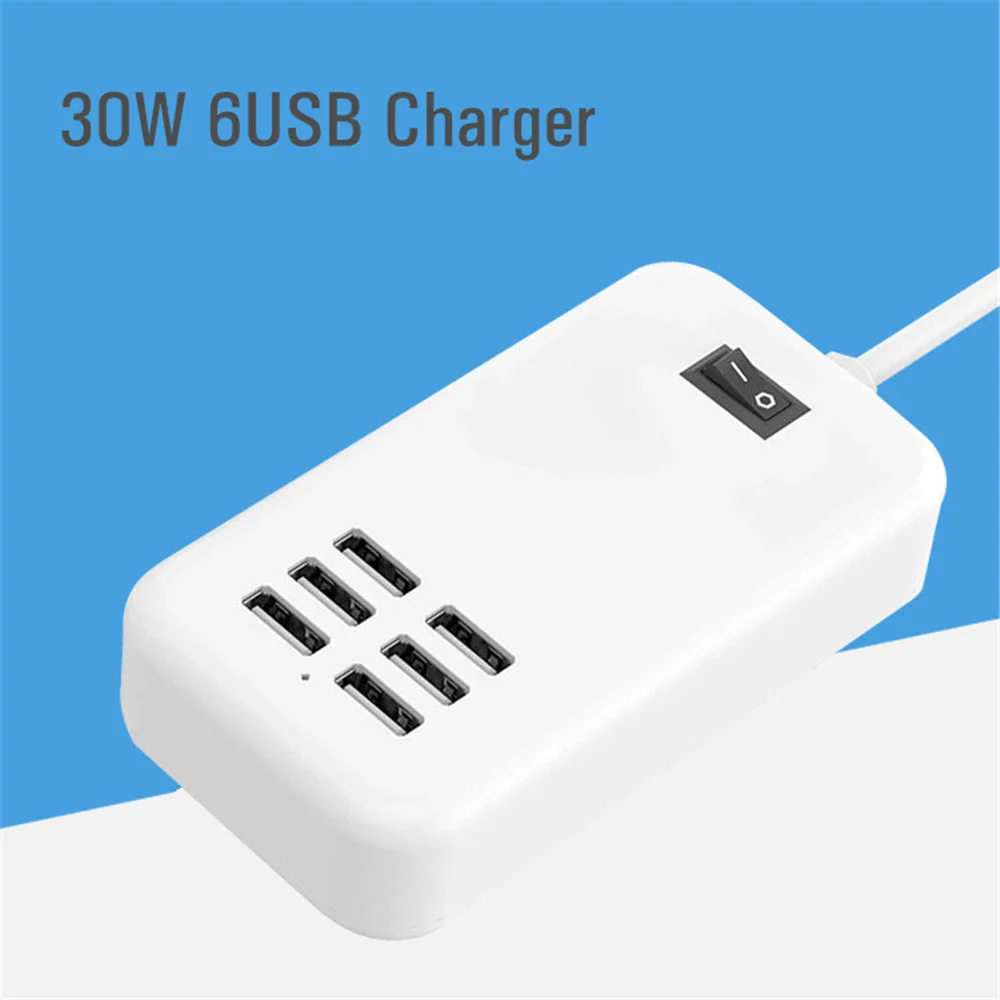 30W USB Charger 6Ports Charger Station for Phone Tablet Camera Smart