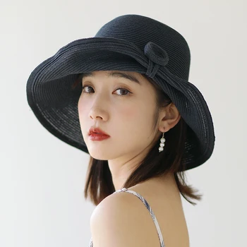 

Janpanese Style Sun Hat Crimp Brim Floppy Summer Hats For Women Beach Panama Straw Dome Bucket Hat Femme Shade Hat Foldable